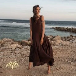 Stop List Brown Organic Cotton Long Maxi Bridesmaid Dress