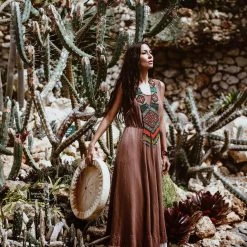 Stop List Organic Cotton Dresses Brown Bohemian Dress With Pockets