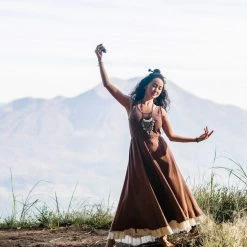 Stop List Organic Cotton Dresses Brown Bohemian Dress With Pockets