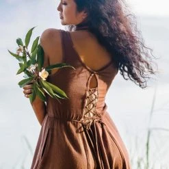 Stop List Organic Cotton Dresses Brown Bohemian Dress With Pockets