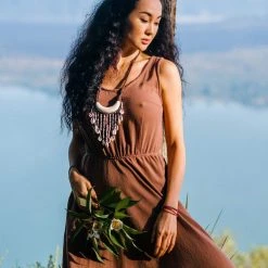 Stop List Organic Cotton Dresses Brown Bohemian Dress With Pockets