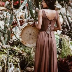 Stop List Organic Cotton Dresses Brown Bohemian Dress With Pockets