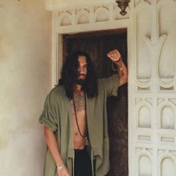 AYA Sacred Wear Sage Green Tribal Kimono Robe For Men On Sale