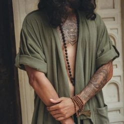 AYA Sacred Wear Sage Green Tribal Kimono Robe For Men On Sale