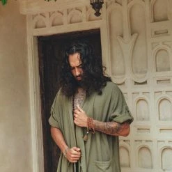 AYA Sacred Wear Sage Green Tribal Kimono Robe For Men On Sale