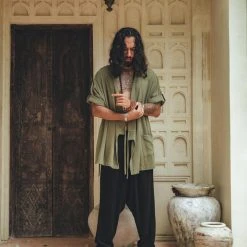 AYA Sacred Wear Sage Green Tribal Kimono Robe For Men On Sale