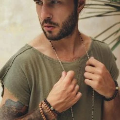 AYA Sacred Wear Dark Green Raw Edge Thick Cotton Top Tee For Men On Sale