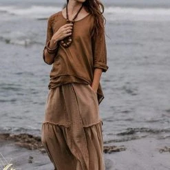 Stop List Dark Beige Organic Cotton Maxi Skirt • Boho Maxi Skirt Skirts & Pants