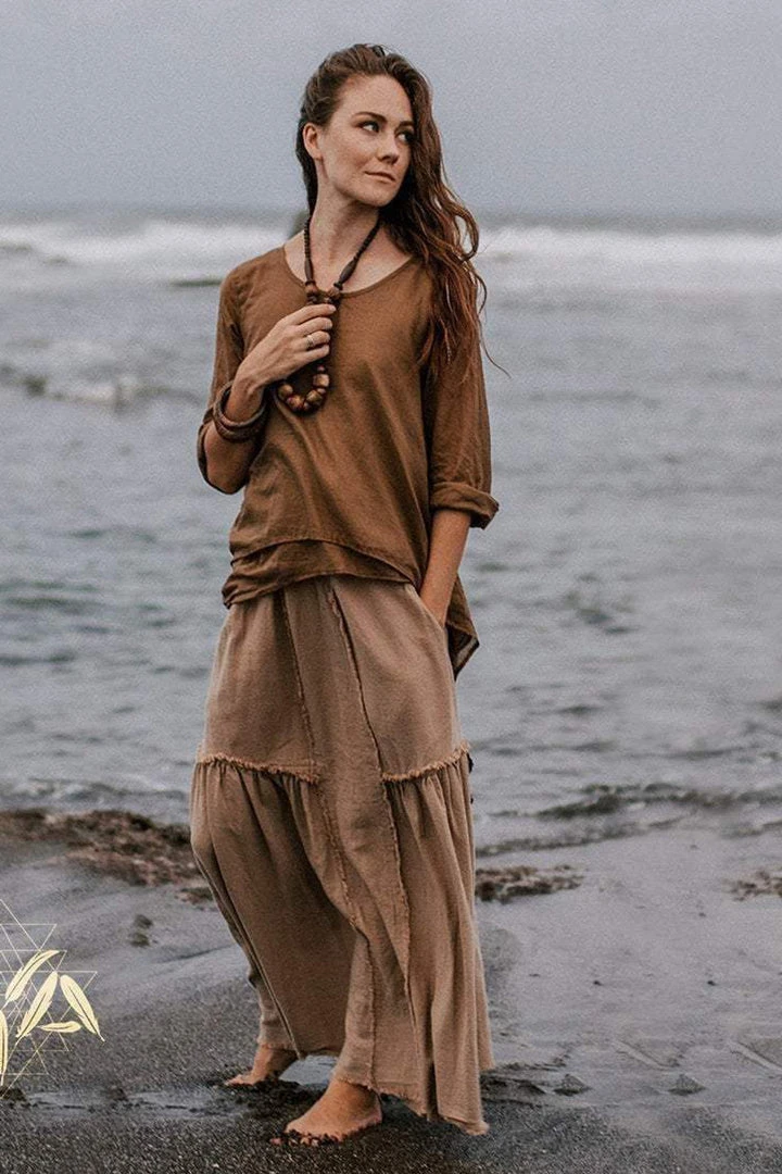 Stop List Dark Beige Organic Cotton Maxi Skirt • Boho Maxi Skirt Skirts & Pants 3 Stop List Dark Beige Organic Cotton Maxi Skirt • Boho Maxi Skirt Skirts & Pants