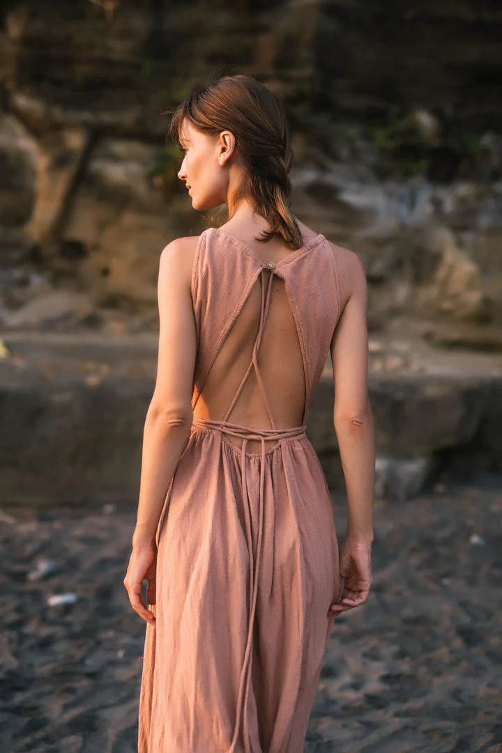 Eddie Organic Cotton Dresses Dusty Pink Boho Bridesmaid Dress • Open Back Elegant Dress 7 Eddie Organic Cotton Dresses Dusty Pink Boho Bridesmaid Dress • Open Back Elegant Dress