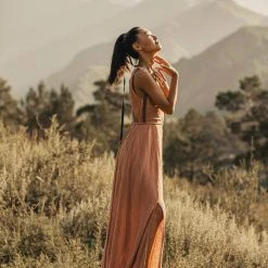 Eddie Organic Cotton Dresses Dusty Pink Boho Bridesmaid Dress • Open Back Elegant Dress