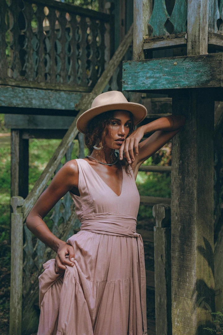 Eddie Dusty Pink Bohemian Dress • Boho Maternity Dress • A Line Belted Dress