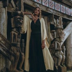 Jimmy Boho Golden Silk Kimono Cover Up • Wide Sleeve Bohemian Cardigan Silk Garments