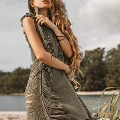 Jimmy Boho Open Sides Dress • Dark Green Dress • Ladders Sides Mini Dress