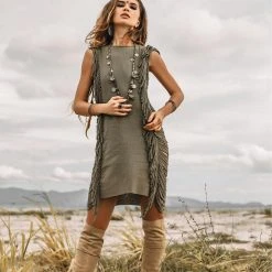 Jimmy Boho Open Sides Dress • Dark Green Dress • Ladders Sides Mini Dress