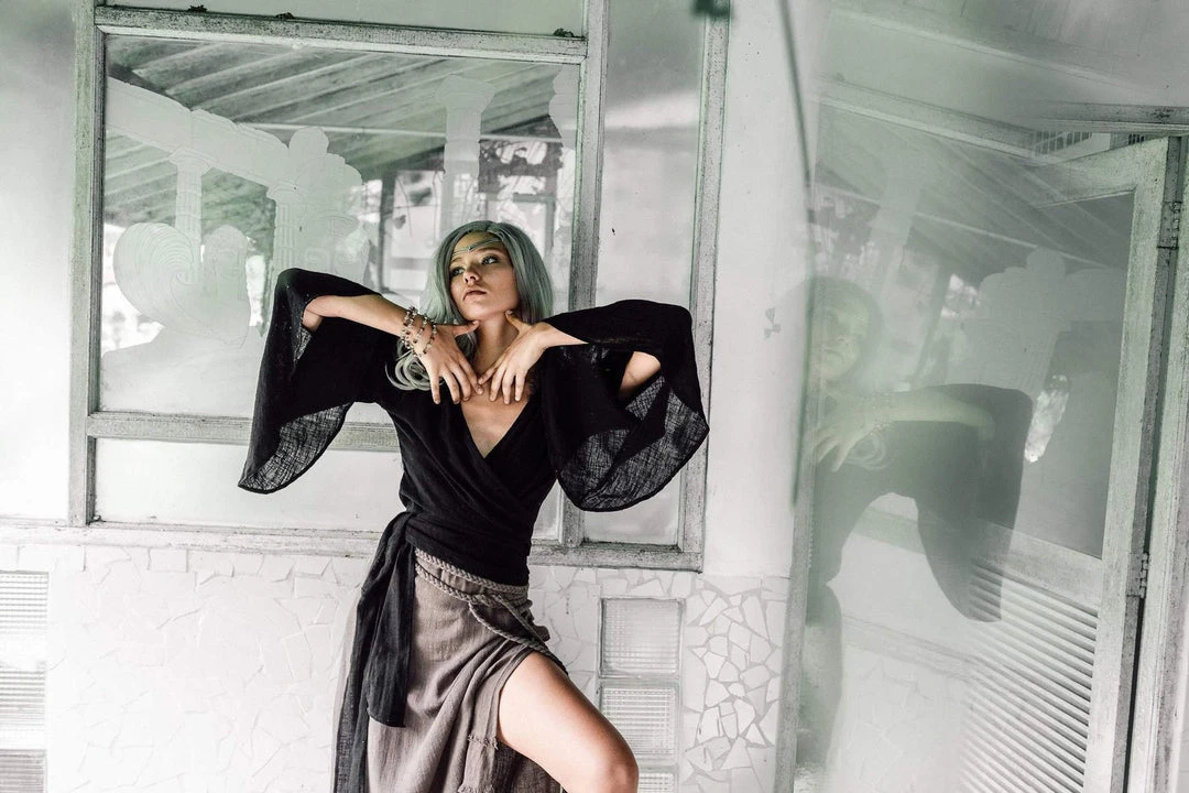 Agus Tops & Tunics Black Kimono Cover-up Tunic With Bell Sleeves 5 Agus Tops & Tunics Black Kimono Cover-up Tunic With Bell Sleeves