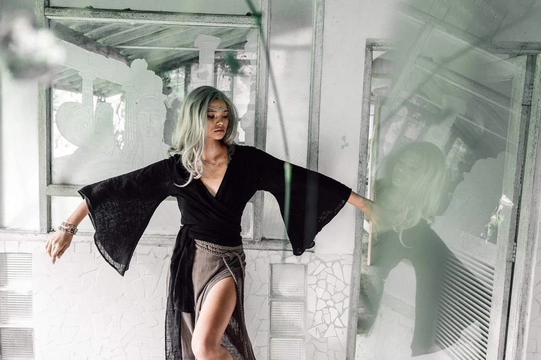 Agus Tops & Tunics Black Kimono Cover-up Tunic With Bell Sleeves 11 Agus Tops & Tunics Black Kimono Cover-up Tunic With Bell Sleeves