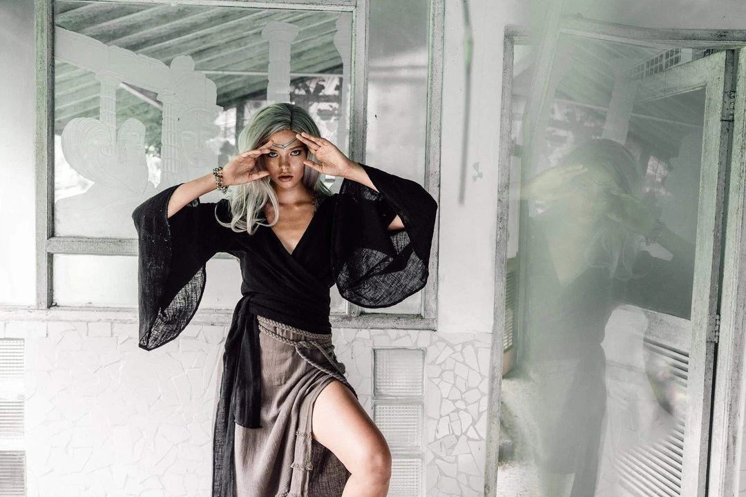 Agus Tops & Tunics Black Kimono Cover-up Tunic With Bell Sleeves 13 Agus Tops & Tunics Black Kimono Cover-up Tunic With Bell Sleeves