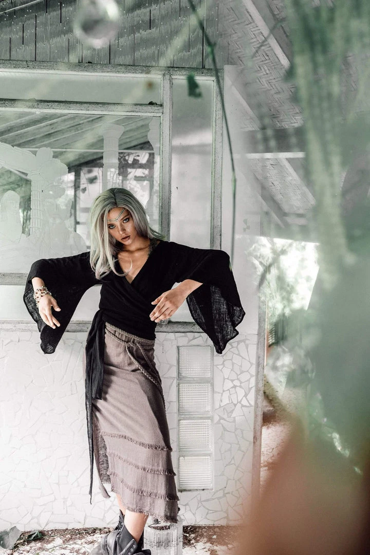 Agus Tops & Tunics Black Kimono Cover-up Tunic With Bell Sleeves 4 Agus Tops & Tunics Black Kimono Cover-up Tunic With Bell Sleeves