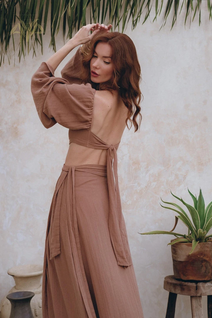 Eddie Open Belly Matching Top And Skirt • Latte Tank Top And Maxi Skirt New Collection