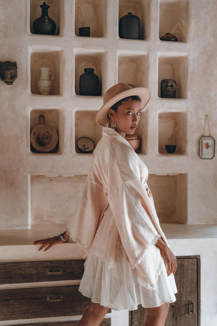 Jimmy Short Linen Kimono Wrap With Belt • Linen Cardigan For Women