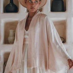 Jimmy Short Linen Kimono Wrap With Belt • Linen Cardigan For Women