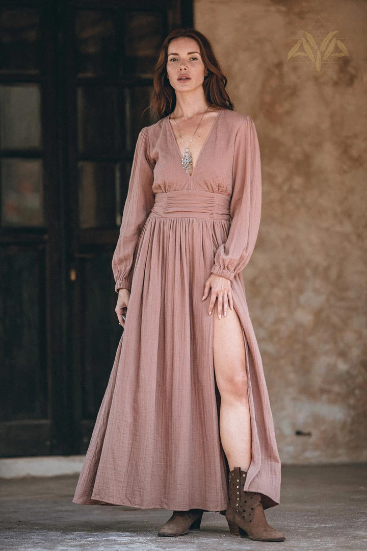 Eddie Organic Cotton Dresses Long Sleeve Organic Boho Dress • Bridesmaid Dress • Bohemian Dress