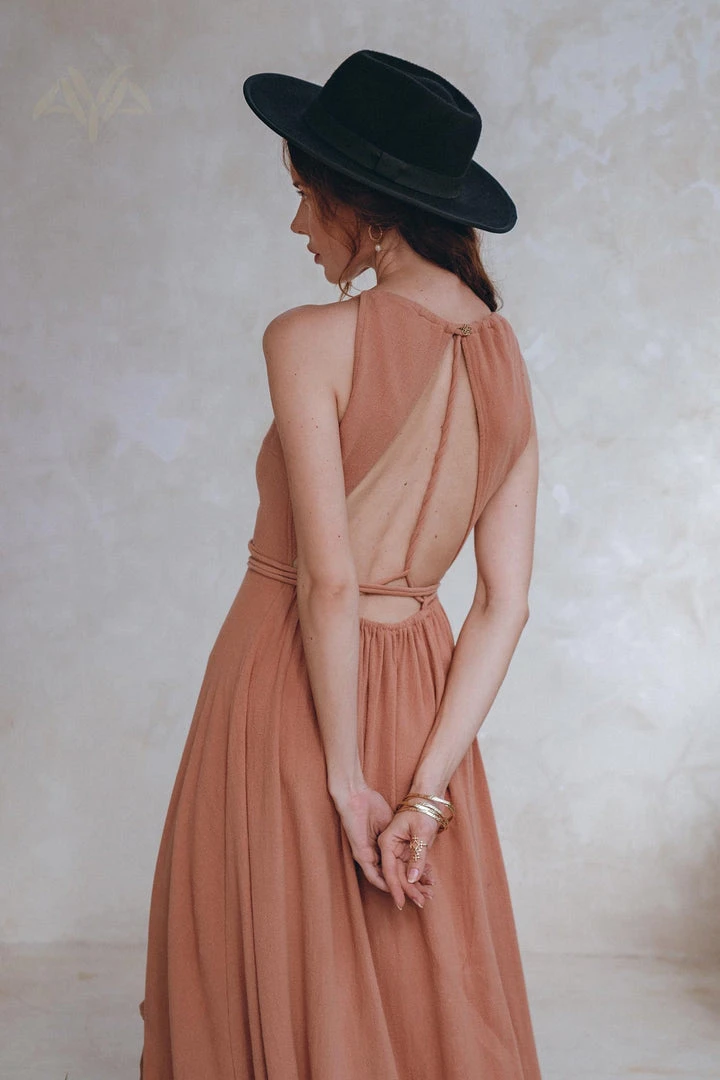 Eddie Organic Cotton Dresses Dusty Pink Boho Bridesmaid Dress • Open Back Elegant Dress 16 Eddie Organic Cotton Dresses Dusty Pink Boho Bridesmaid Dress • Open Back Elegant Dress