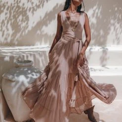 Eddie Dusty Pink Bohemian Dress • Boho Maternity Dress • A Line Belted Dress