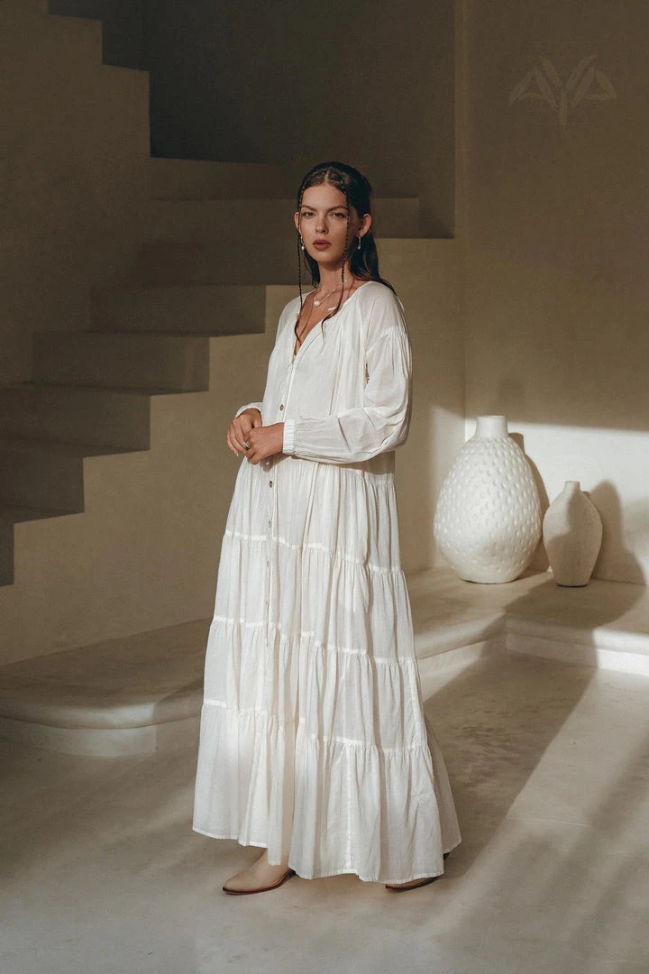 AYA Sacred Wear Boho Dress For Women • Off White Bohemian Prom Dress • Light Summer Dress