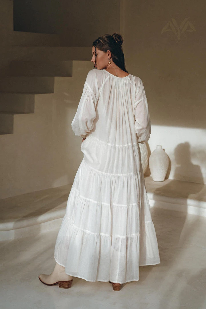 AYA Sacred Wear Boho Dress For Women • Off White Bohemian Prom Dress • Light Summer Dress