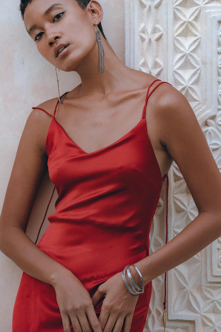 Jimmy Silk Garments Wine Red Silk Slip Dress • Peace Silk Dress • Evening Bohemian Dress