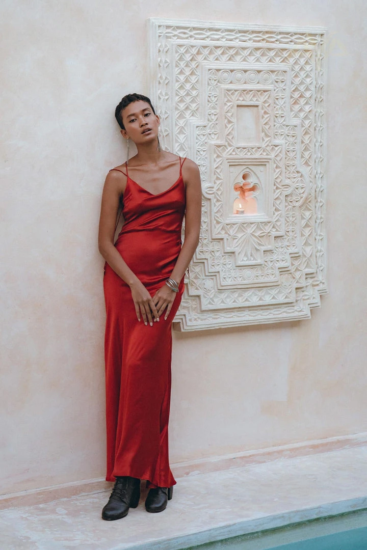 Jimmy Silk Garments Wine Red Silk Slip Dress • Peace Silk Dress • Evening Bohemian Dress