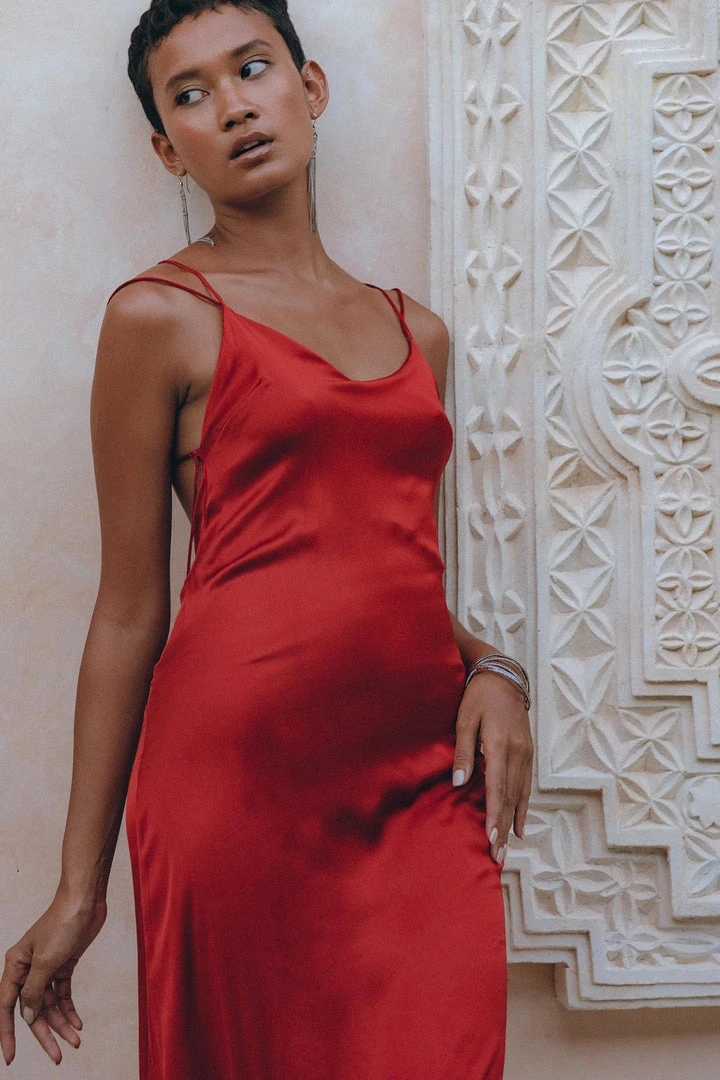 Jimmy Silk Garments Wine Red Silk Slip Dress • Peace Silk Dress • Evening Bohemian Dress