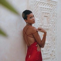 Jimmy Silk Garments Wine Red Silk Slip Dress • Peace Silk Dress • Evening Bohemian Dress