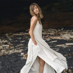 Stop List White Boho Dress For Women • Simple Wedding Dress With Pockets Organic Cotton Dresses