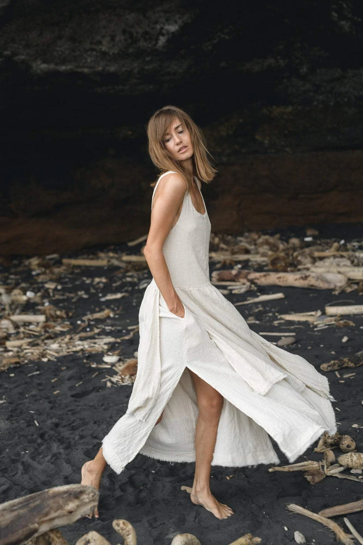 Stop List White Boho Dress For Women • Simple Wedding Dress With Pockets Organic Cotton Dresses 4 Stop List White Boho Dress For Women • Simple Wedding Dress With Pockets Organic Cotton Dresses