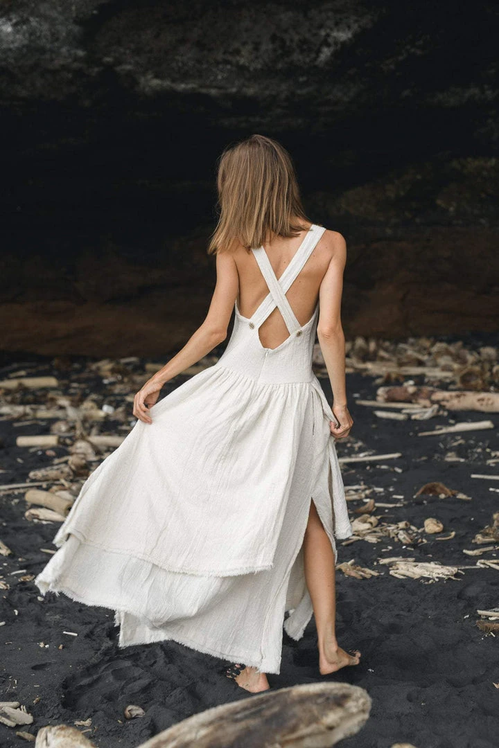 Stop List White Boho Dress For Women • Simple Wedding Dress With Pockets Organic Cotton Dresses 5 Stop List White Boho Dress For Women • Simple Wedding Dress With Pockets Organic Cotton Dresses