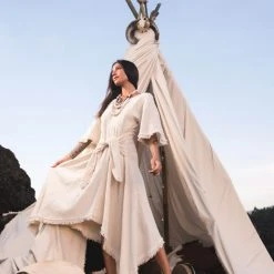 Stop List Organic Cotton Dresses Off-White Boho Bohemian Dress