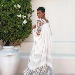 Jimmy Off-White Cotton Poncho Cape • Organic Tribal Kimono Cover Up