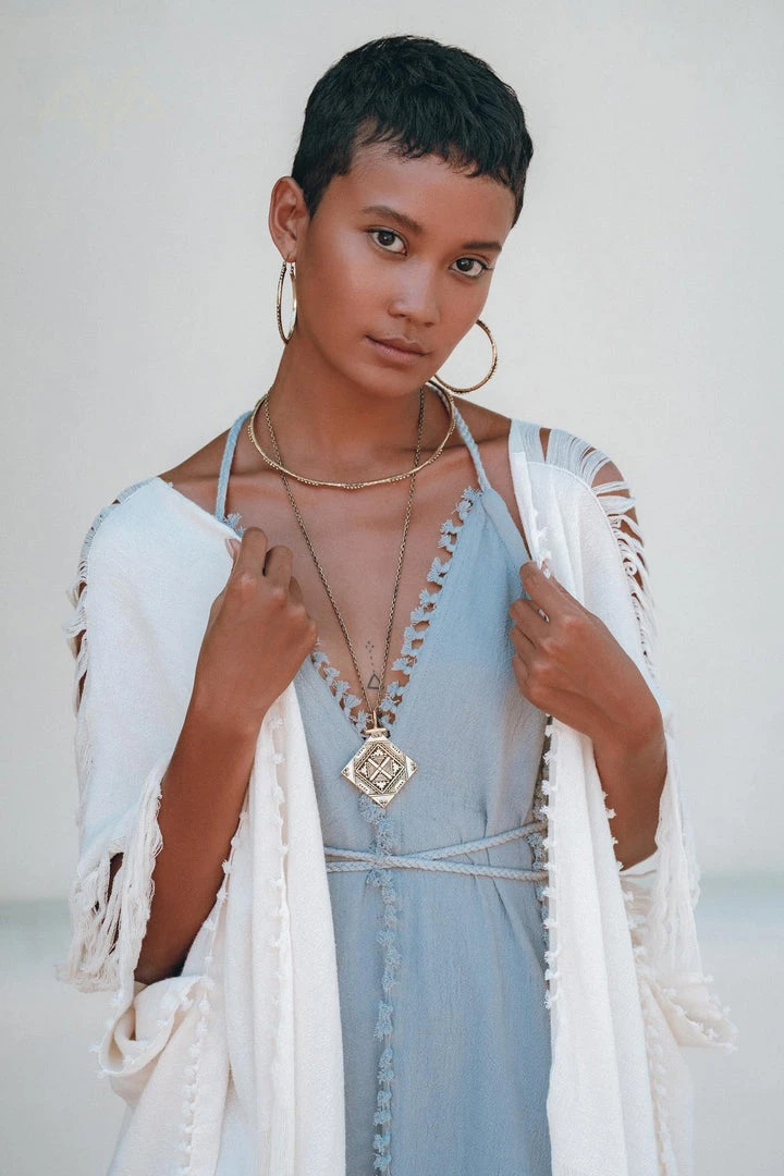 Jimmy Off-White Cotton Poncho Cape • Organic Tribal Kimono Cover Up