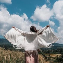 Jimmy Off-White Bohemian Raw Cotton Coat Cape Wrap