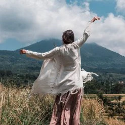 Jimmy Off-White Bohemian Raw Cotton Coat Cape Wrap