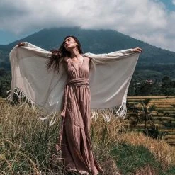 Jimmy Off-White Bohemian Raw Cotton Coat Cape Wrap