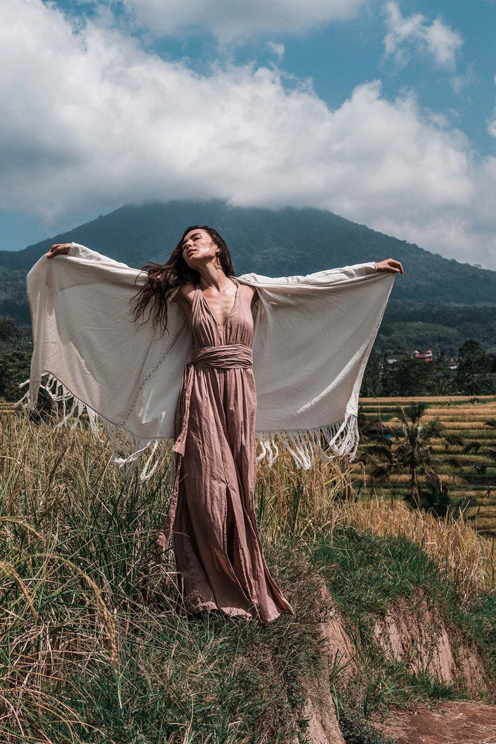 Jimmy Off-White Bohemian Raw Cotton Coat Cape Wrap