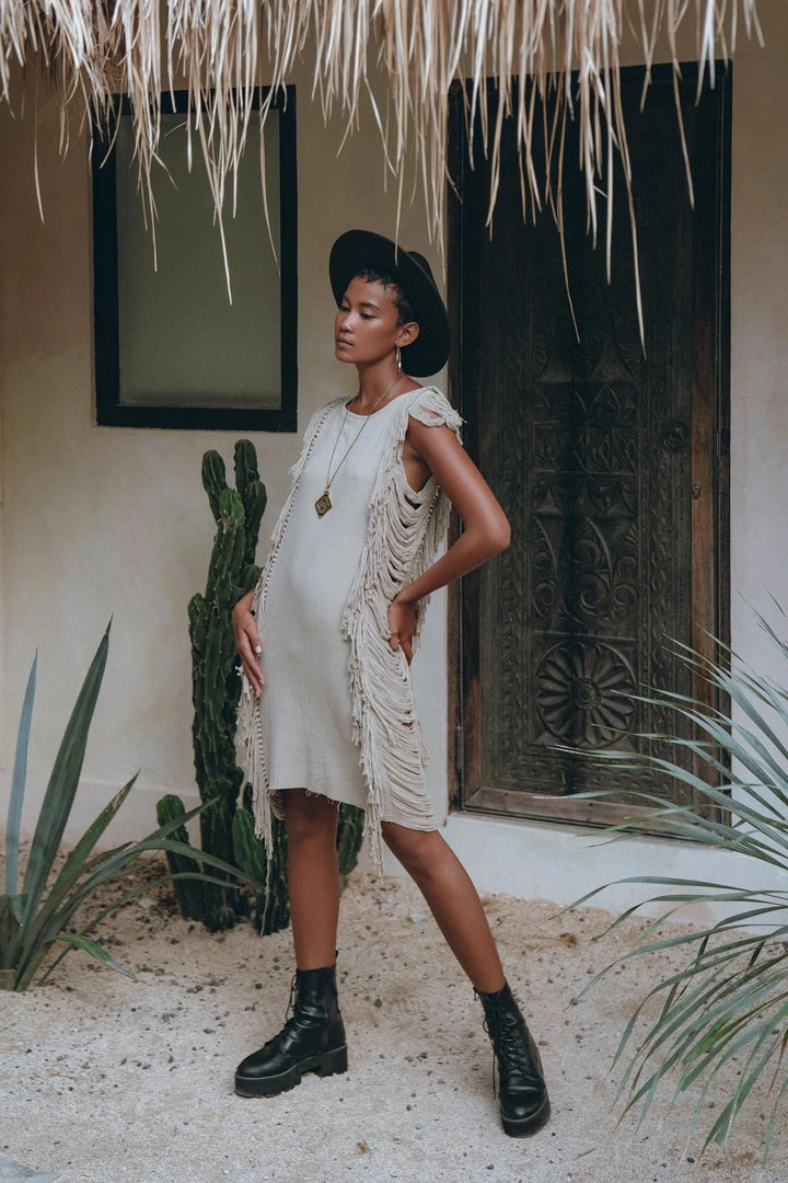 Jimmy New Collection Boho Open Sides Dress • Light Olive Dress • Ladders Sides Mini Dress