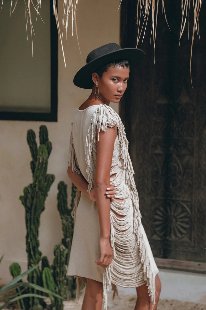 Jimmy New Collection Boho Open Sides Dress • Light Olive Dress • Ladders Sides Mini Dress