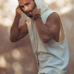 AYA Sacred Wear White Handwoven Cotton Sleeveless Hoody For Men 15 AYA Sacred Wear White Handwoven Cotton Sleeveless Hoody For Men