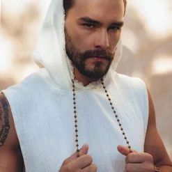 AYA Sacred Wear White Handwoven Cotton Sleeveless Hoody For Men 14 AYA Sacred Wear White Handwoven Cotton Sleeveless Hoody For Men