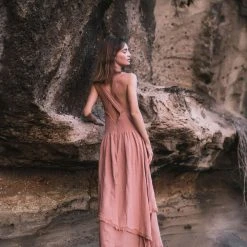 Stop List Organic Cotton Dresses Dusty Pink Organic Cotton Dress With Brass Buttons